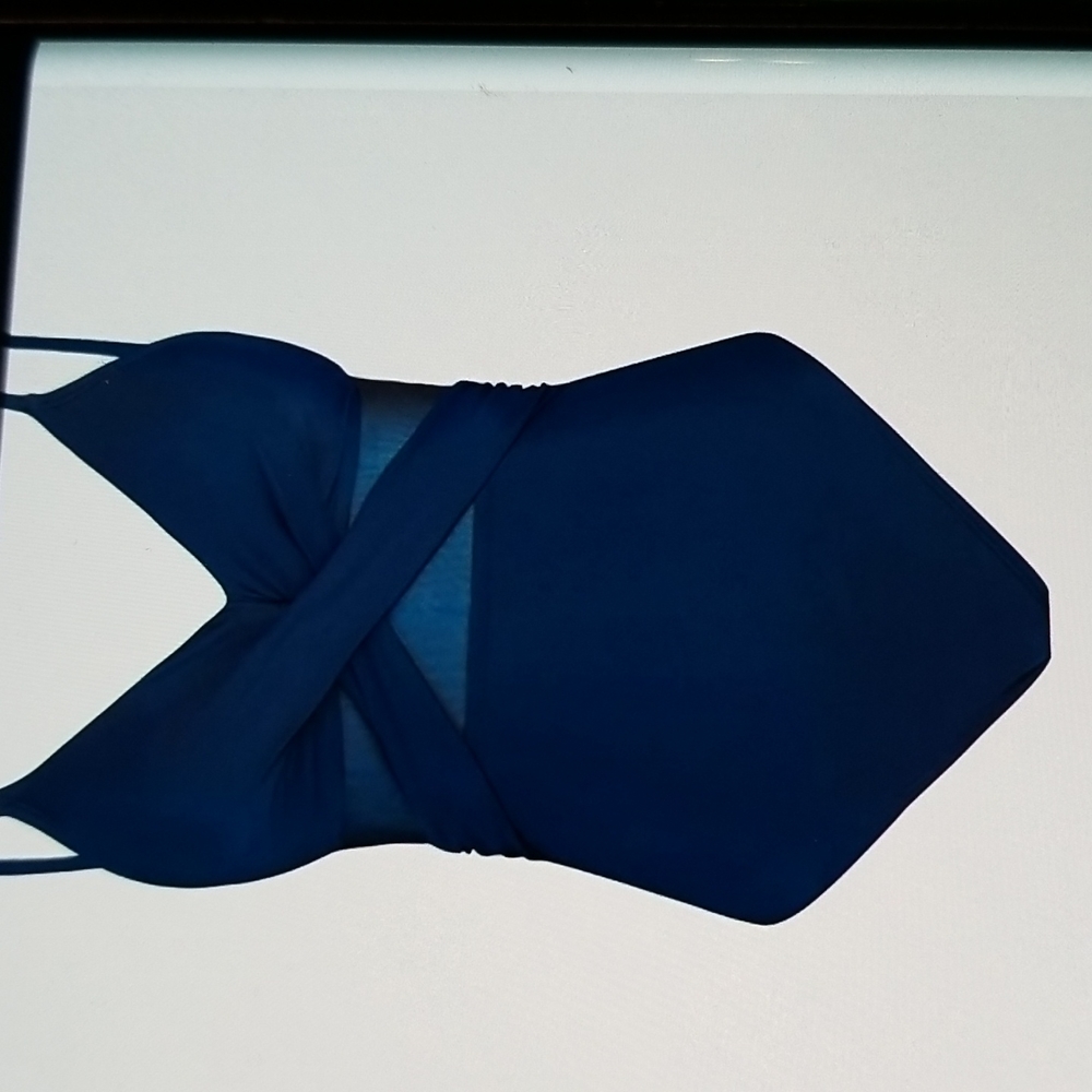 NWY NAVY BLUE TUMMY CONTROL MESH ACCENT ADJUSTABLE STRAP V NECK MEDIUM - Picture 6 of 13